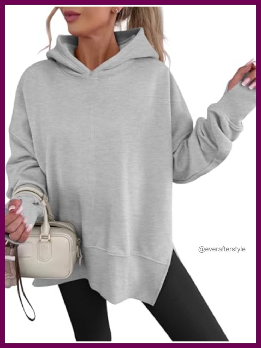 Oversized Pullover Hoodie Thumb Hole Long Sleeve Sweatshirt Side Slit